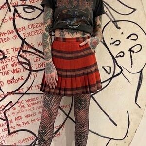 Vintage 60s Red Tartan Plaid Pleated Skirt